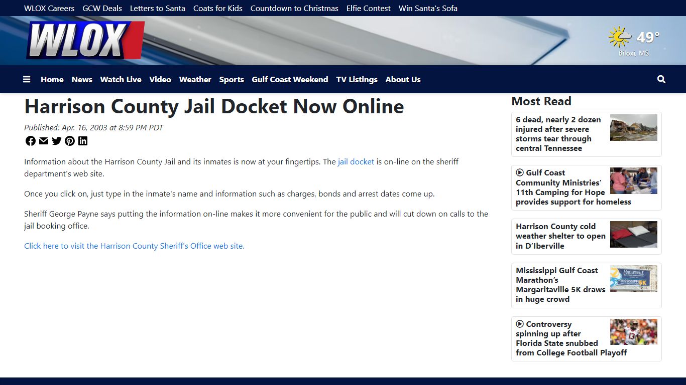 Harrison County Jail Docket Now Online - WLOX